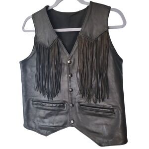 Leather Fringe‎ Vest Women's Biker Western Rocker Festival Sleeveless 36 Chest